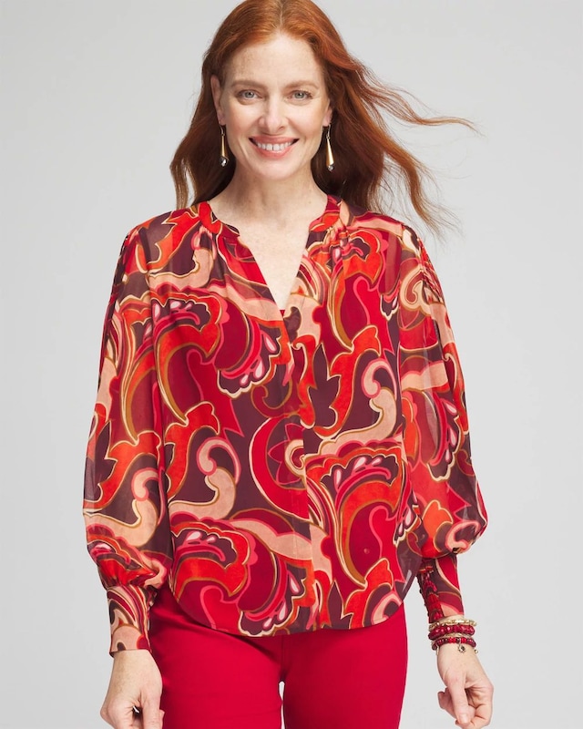 Priya Swirl Pintuck-Sleeve Blouse - image 1